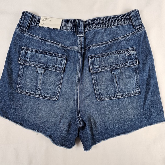 American Eagle Jean Cargo Shorts Highest Rise 90s Boyfriend Blue Denim  Sz 14 - Picture 4 of 5